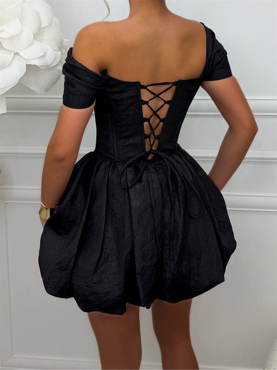 A-line/Princess Off-the-Shoulder Ruffles Short/Mini Corset Homecoming Dress