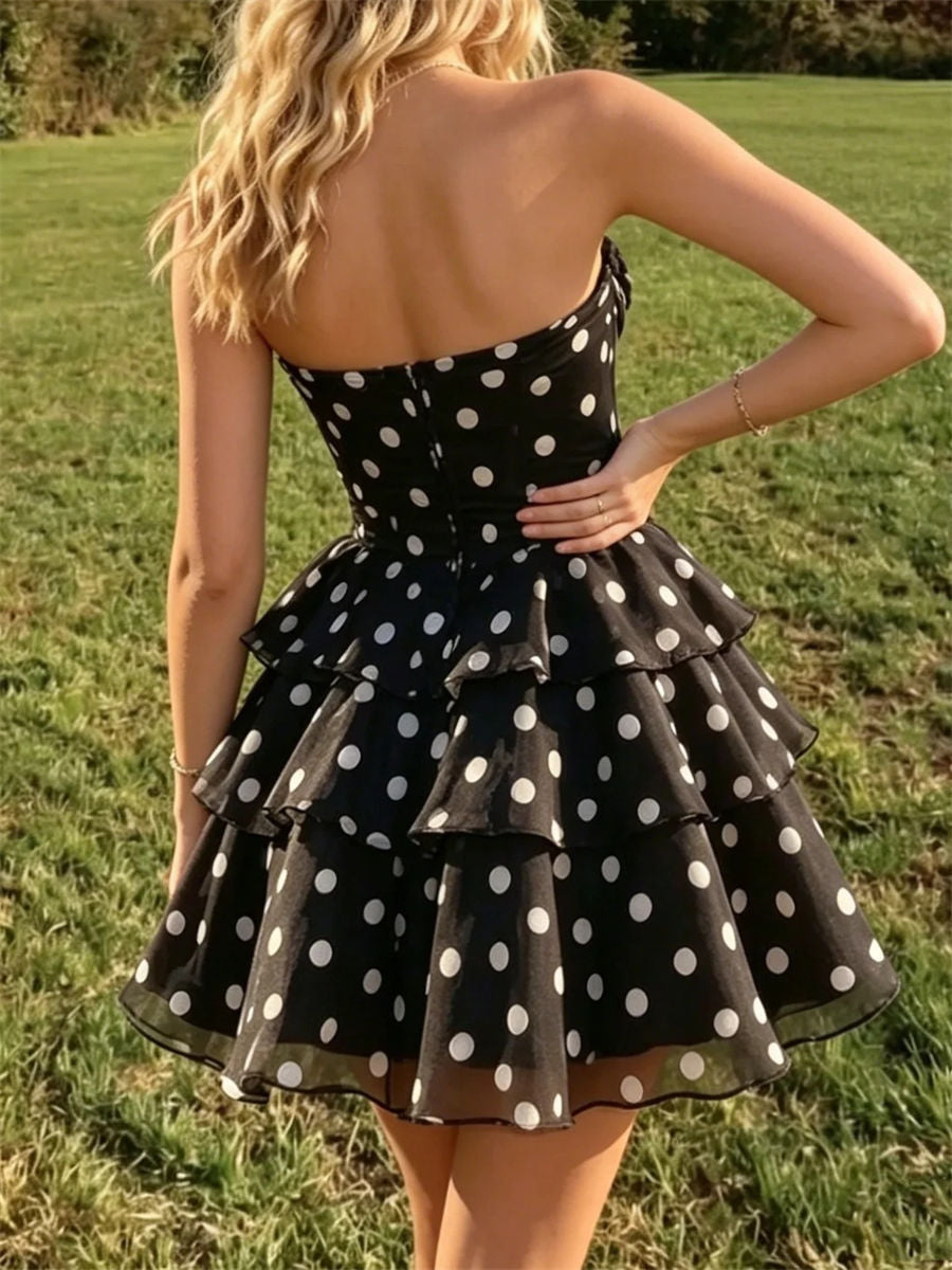 A-line/Princess Sweetheart Cascading Ruffles Short/Mini Lace Corset Homecoming Dress