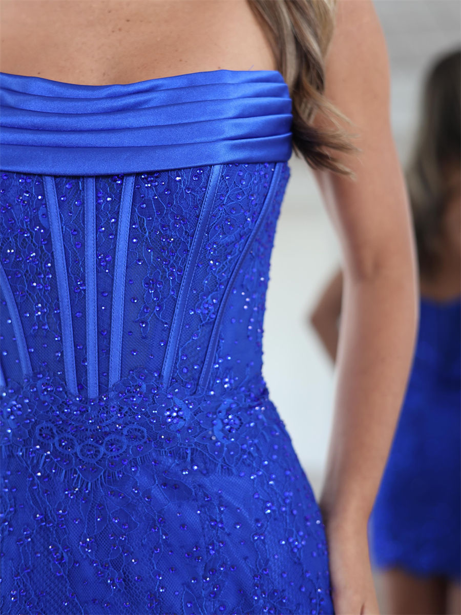 Sheath/Column Straight Appliques Lace Short/Mini Silk Like Satin Corset Homecoming Dress