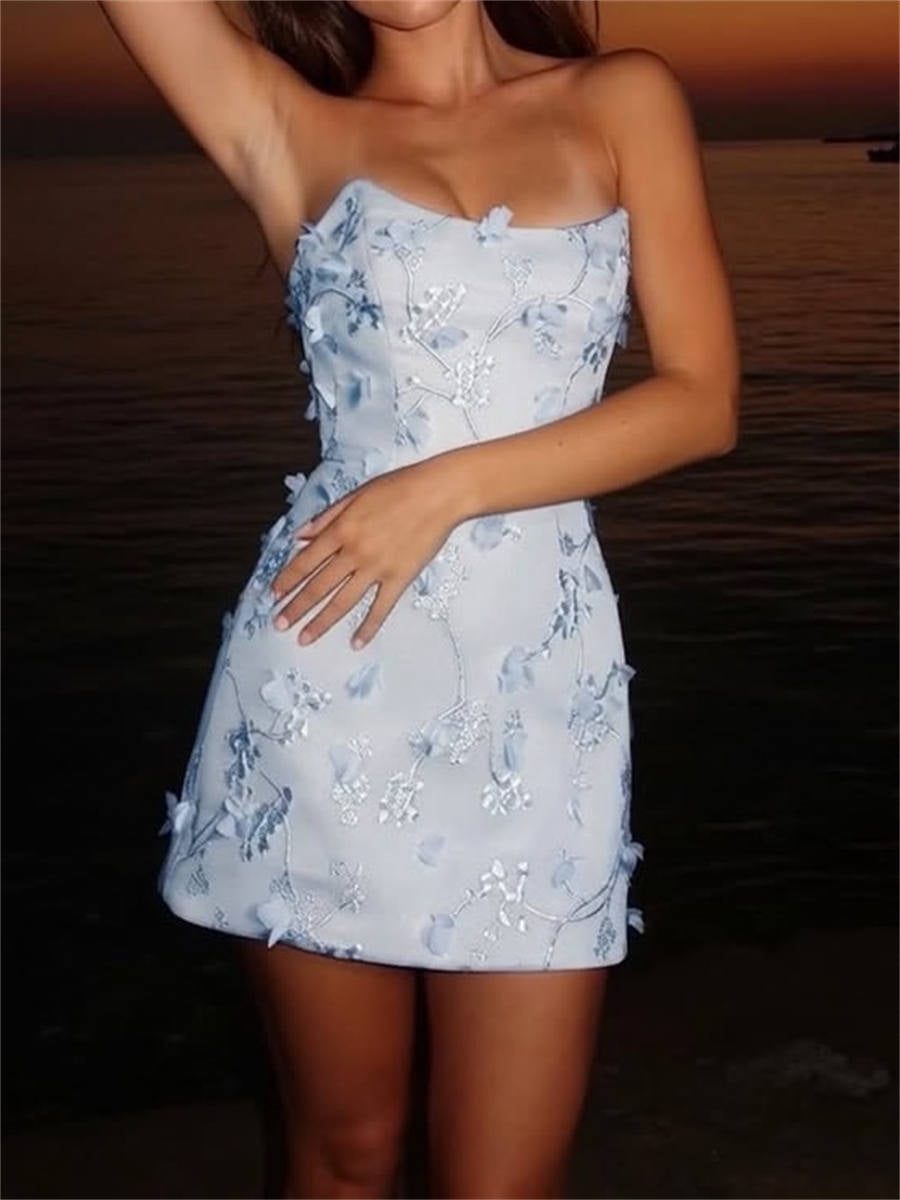 Sheath/Column Straight Appliques Lace Short/Mini Lace Corset Homecoming Dress