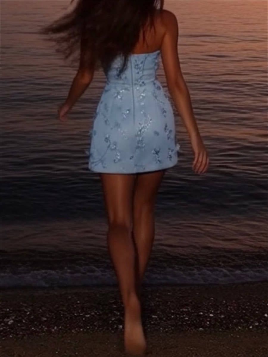 Sheath/Column Straight Appliques Lace Short/Mini Lace Corset Homecoming Dress