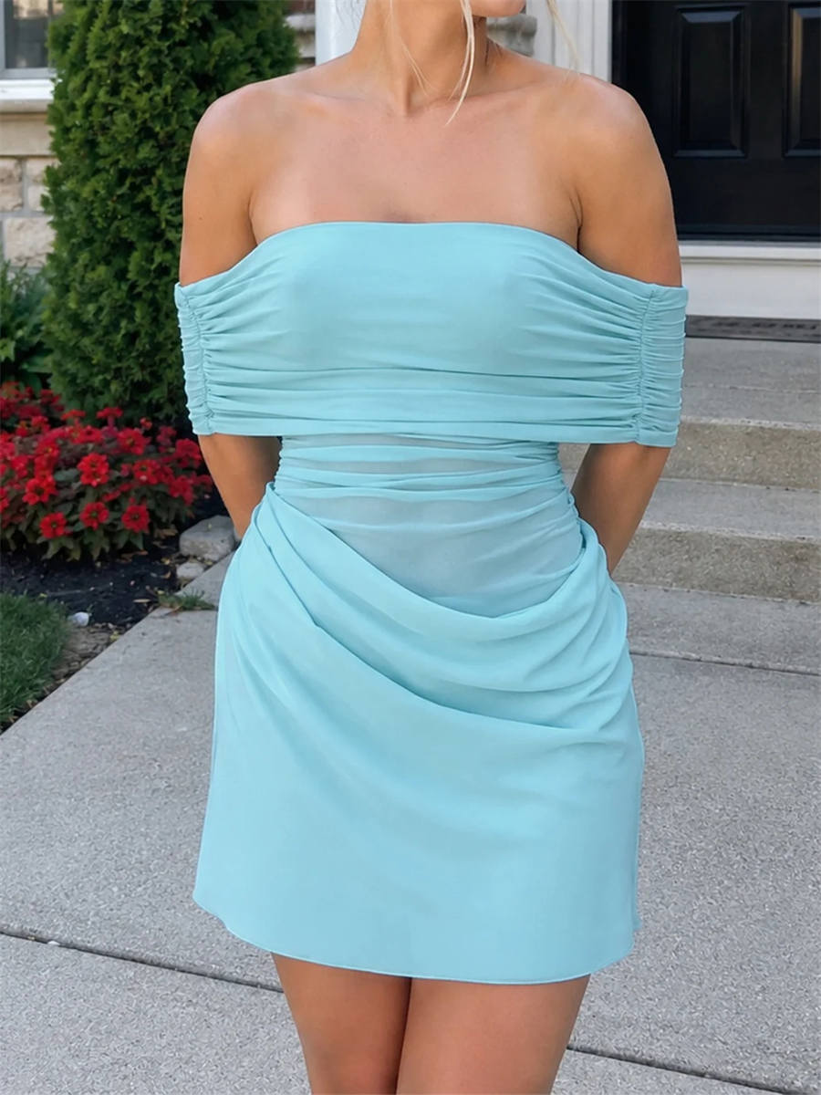 Sheath/Column Off-the-Shoulder Pleated Short/Mini Chiffon Homecoming Dress