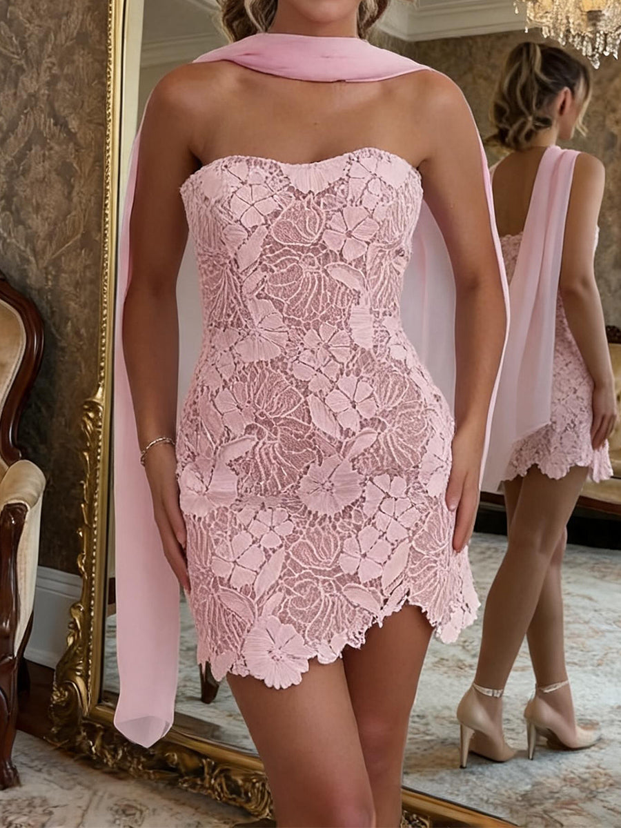 Sheath/Column Straight Lace Short/Mini Lace Corset Homecoming Dress
