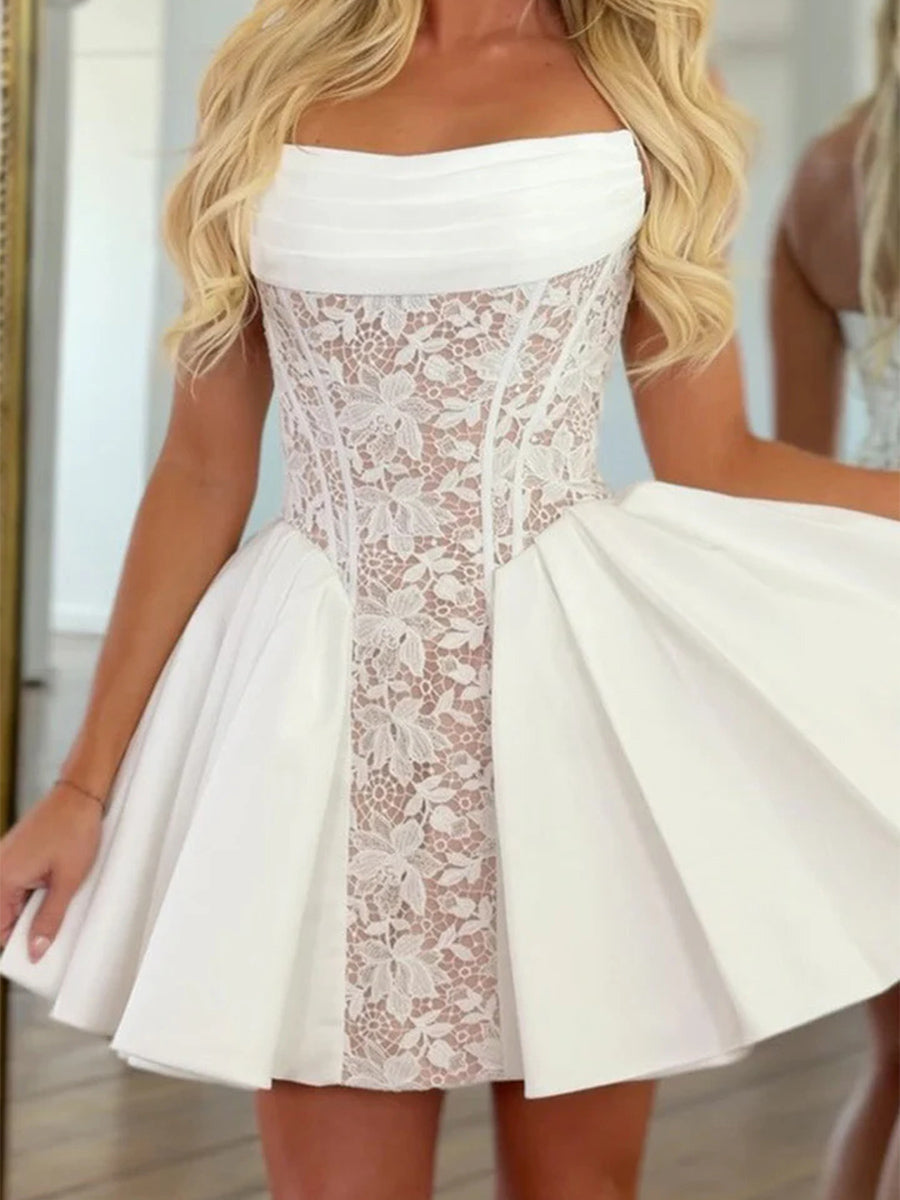A-line/Princess Straight Appliques Lace Short/Mini Stretch Crepe Corset Homecoming Dress