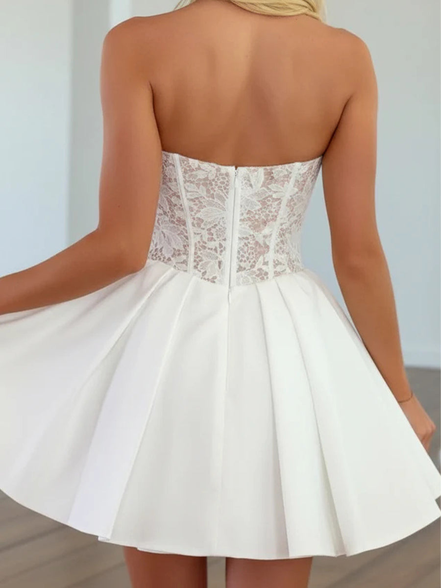 A-line/Princess Straight Appliques Lace Short/Mini Stretch Crepe Corset Homecoming Dress