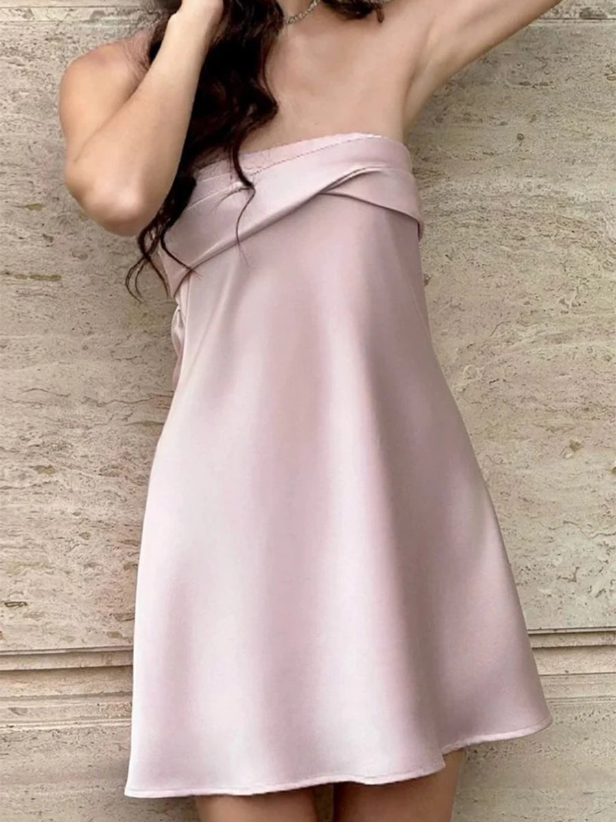 A-line/Princess Straight Pleated Short/Mini Silk Like Satin Homecoming Dress