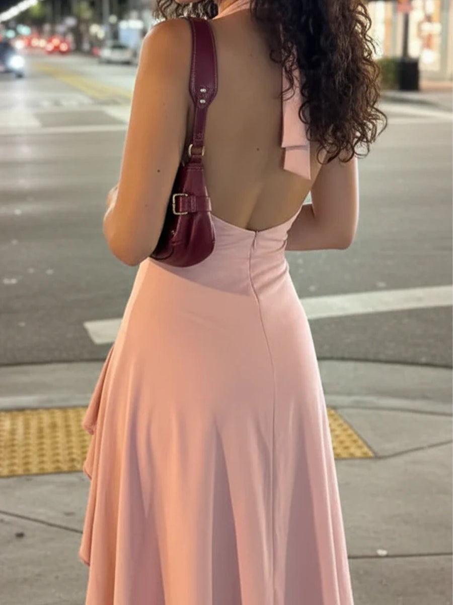 A-line/Princess Halter Ruffles Knee-Length Jersey Homecoming Dress