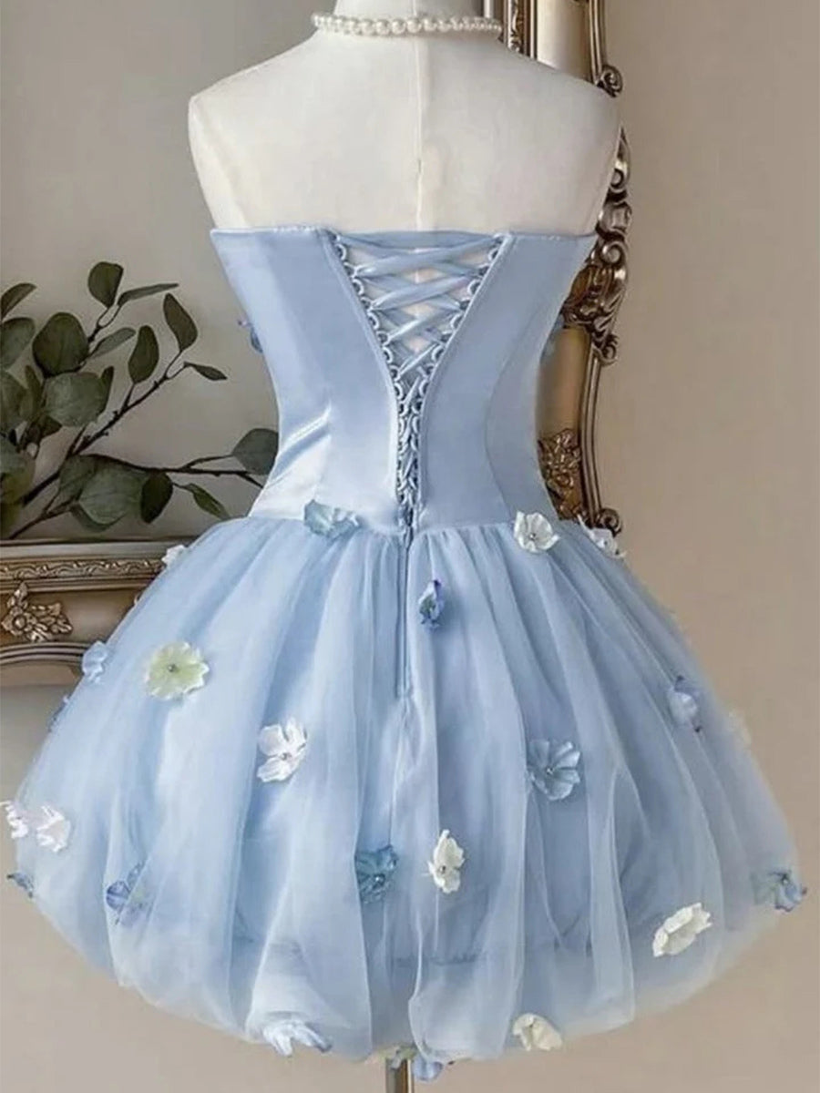 A-line/Princess Straight Flower Short/Mini Tulle Corset Homecoming Dress