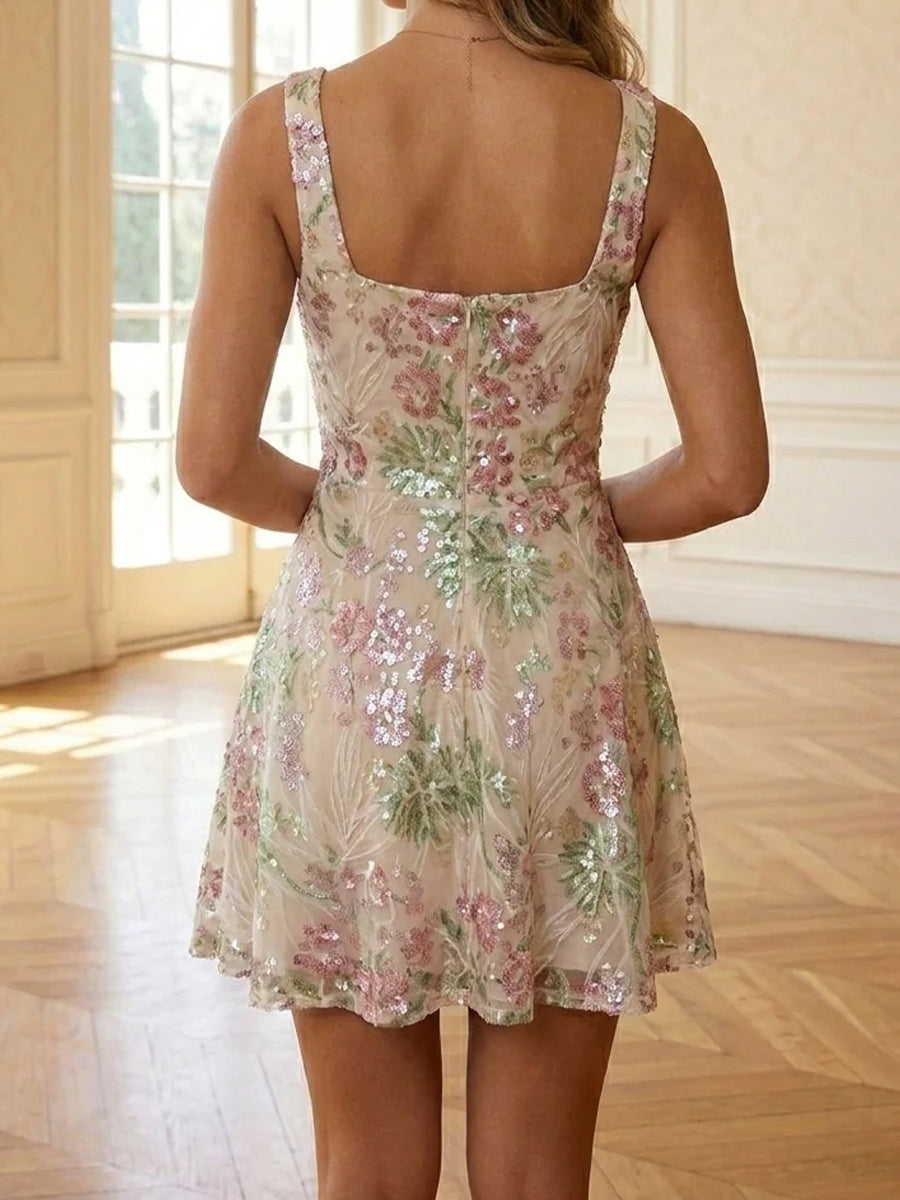 A-line/Princess Straps Sequin Short/Mini Lace Corset Homecoming Dress