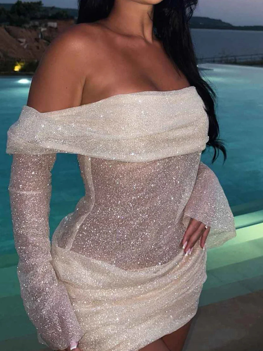 Sheath/Column Off-the-Shoulder Long Sleeves Pleated Short/Mini Homecoming Dress