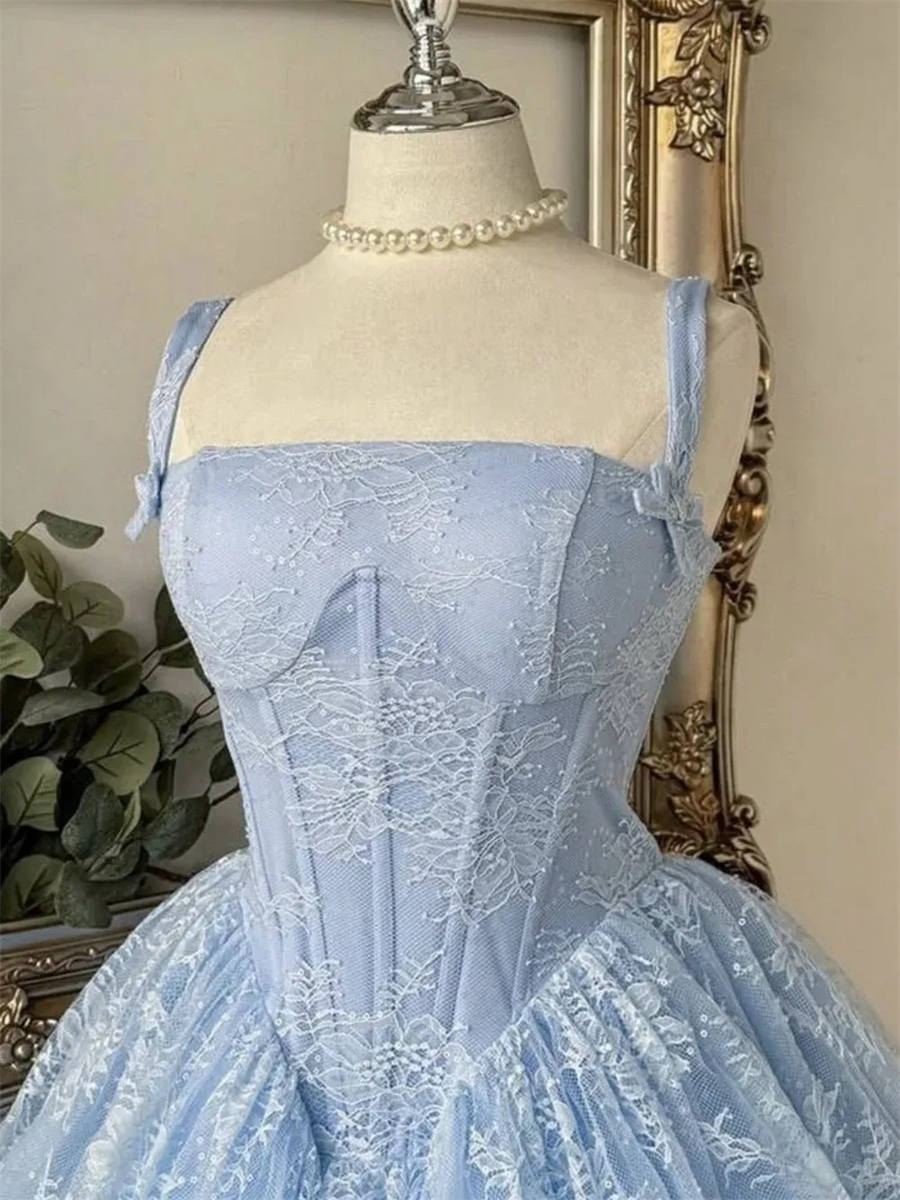 A-line/Princess Straps Appliques Lace Short/Mini Satin Corset Homecoming Dress