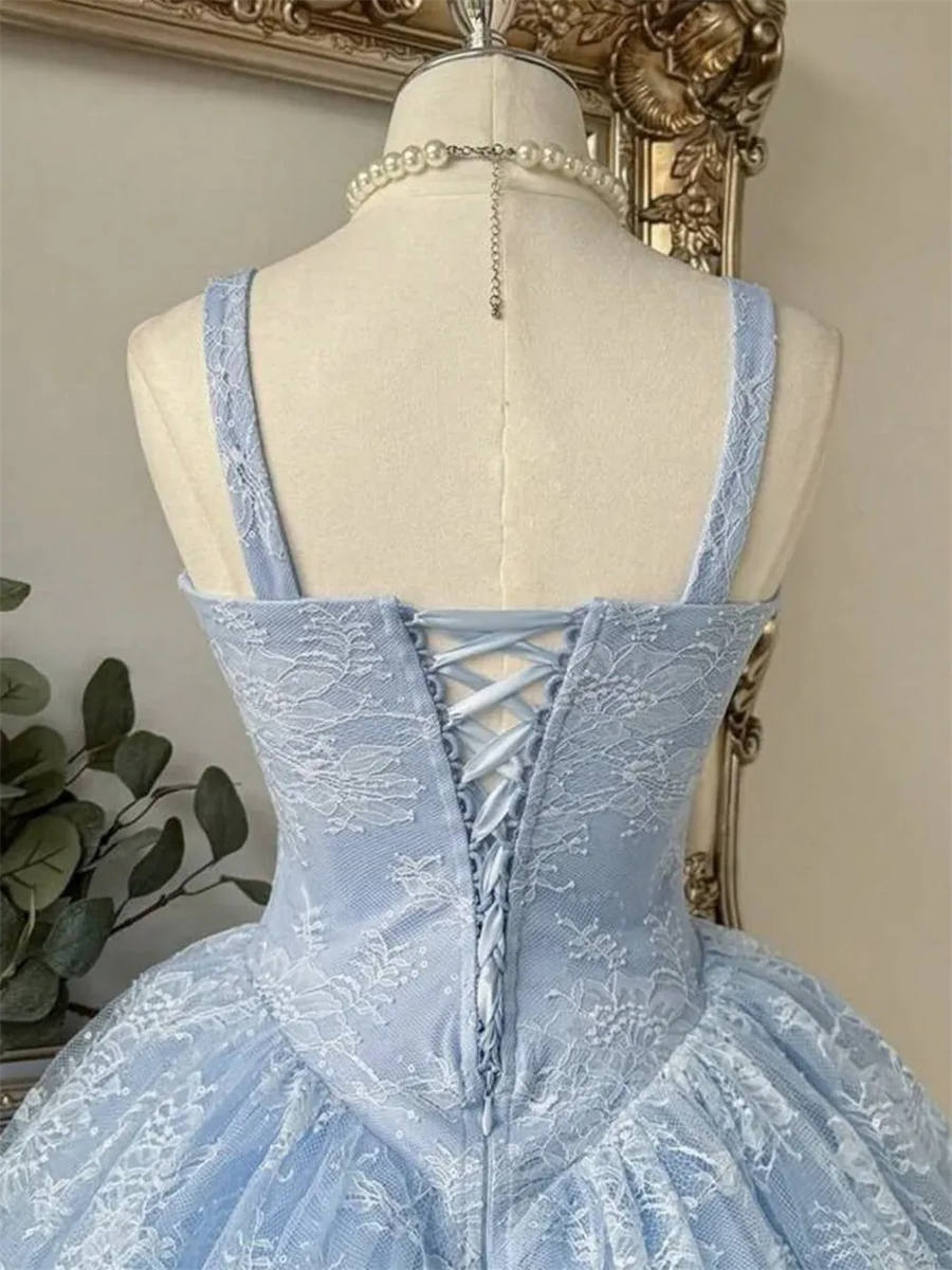 A-line/Princess Straps Appliques Lace Short/Mini Satin Corset Homecoming Dress