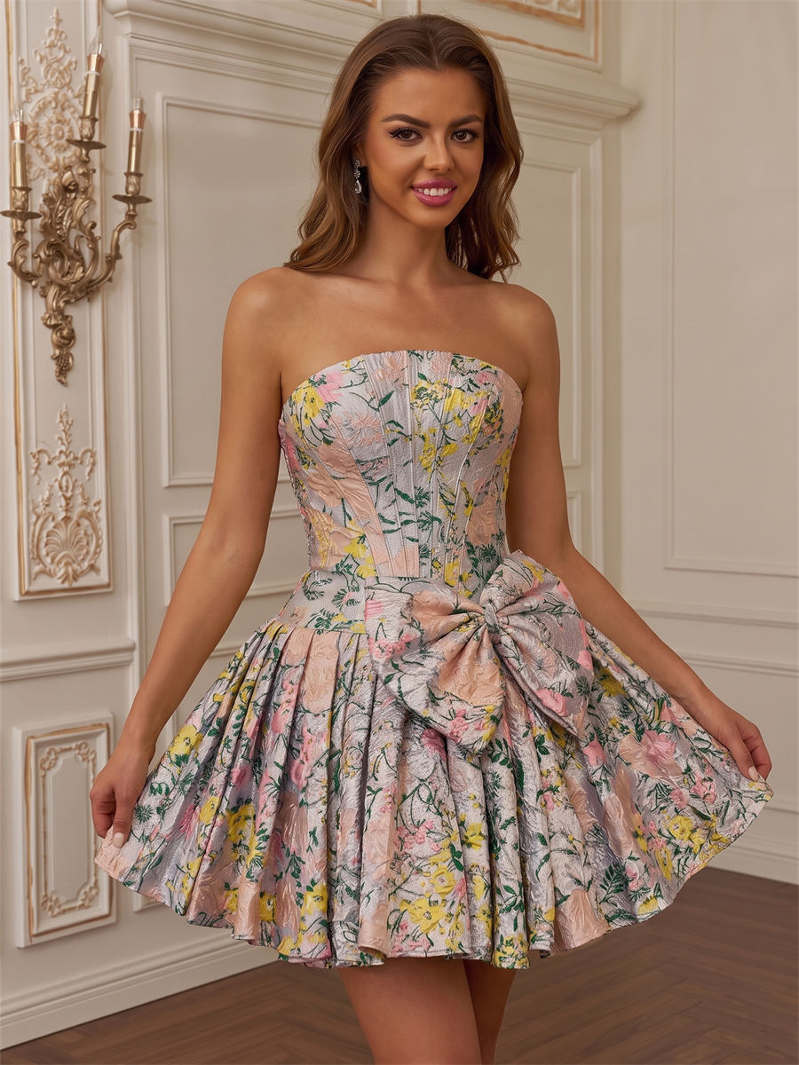 A-line/Princess Straight Bow Short/Mini Corset Homecoming Dress