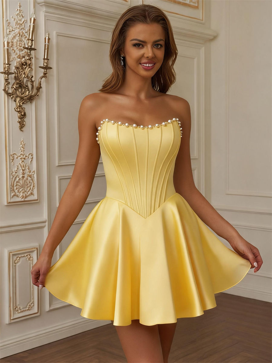 A-line/Princess Straight Beading Short/Mini Satin Corset Homecoming Dress