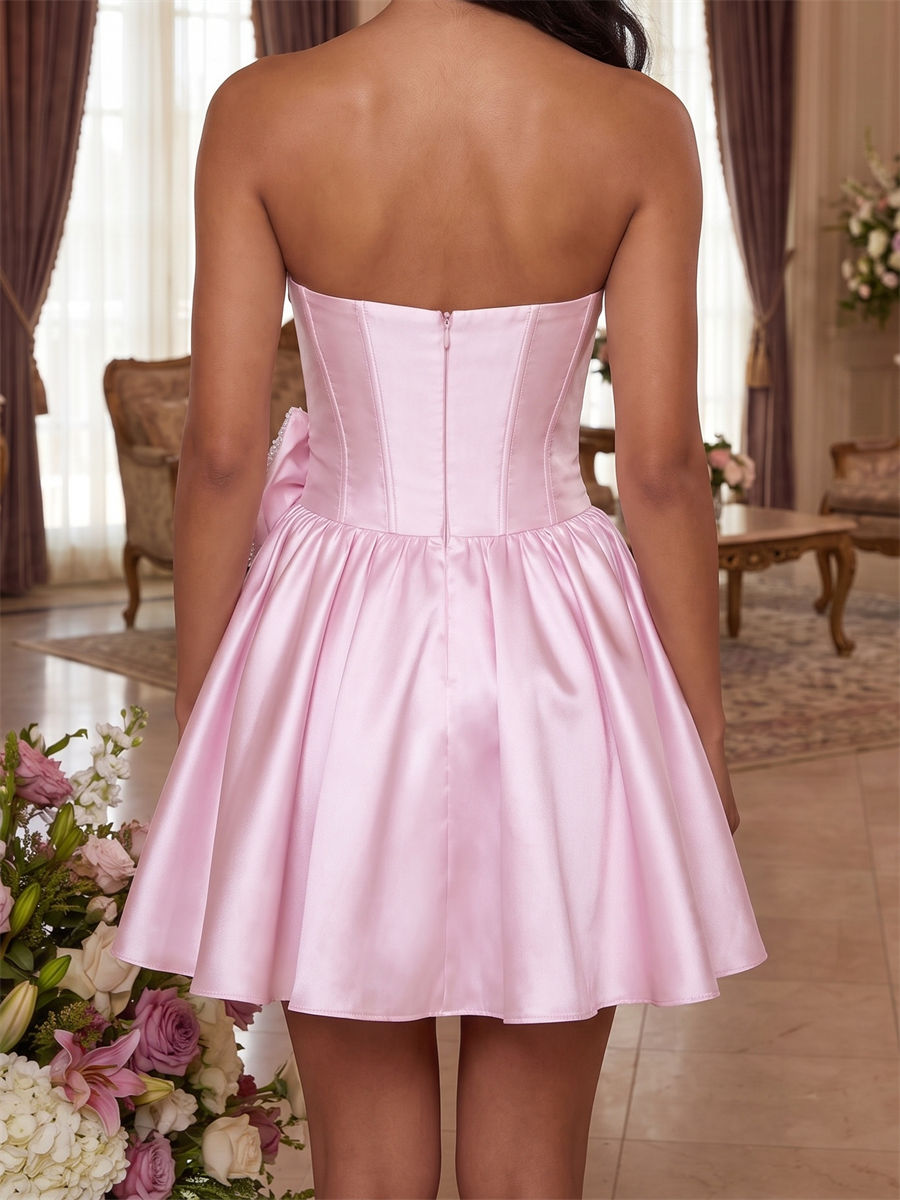 A-line/Princess Straight Bow Short/Mini Satin Corset Homecoming Dress