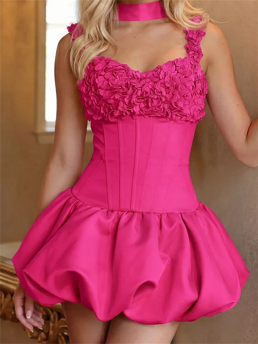 A-line/Princess Sweetheart Ruffles Short/Mini Satin Corset Homecoming Dress