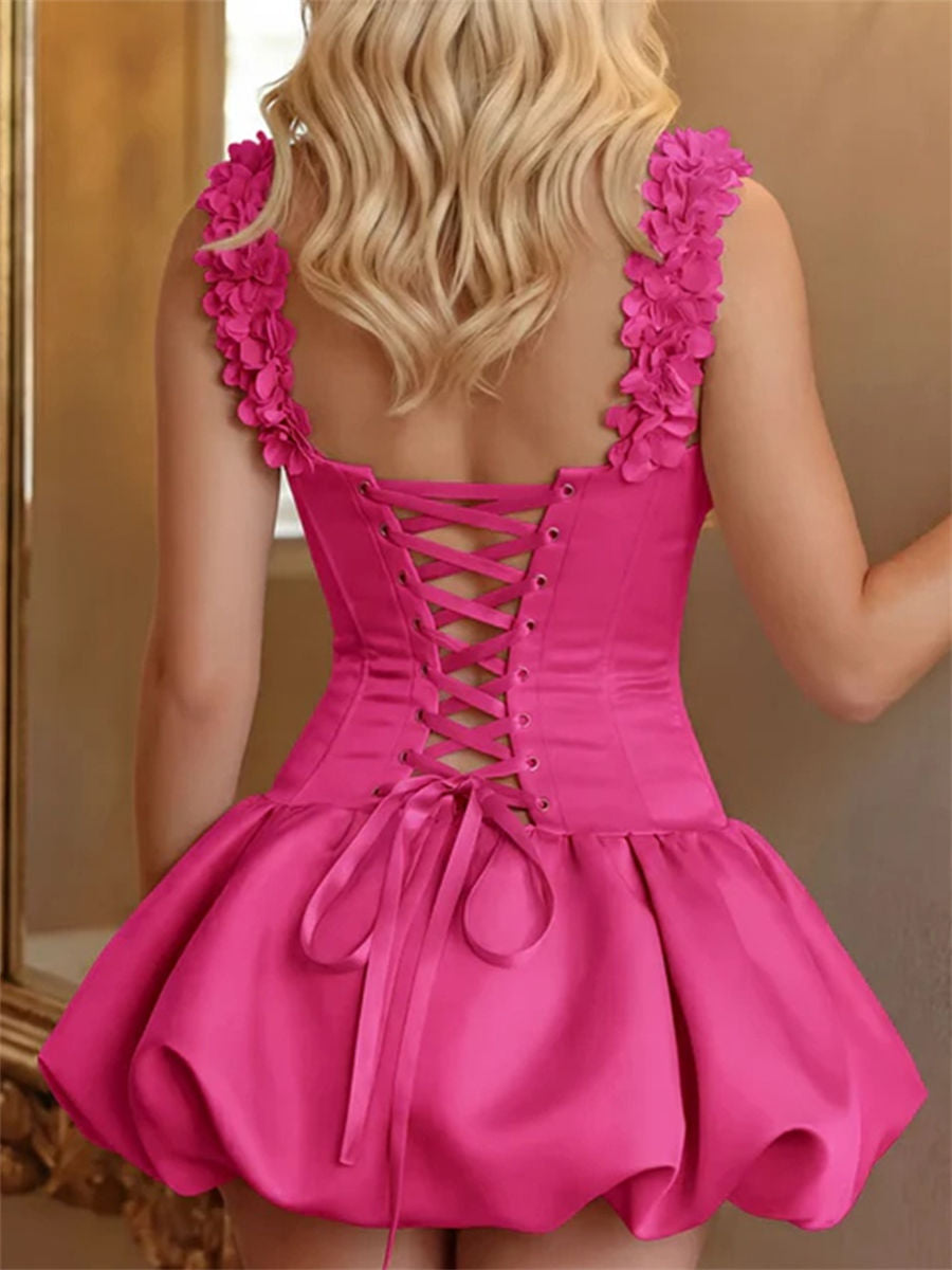 A-line/Princess Sweetheart Ruffles Short/Mini Satin Corset Homecoming Dress