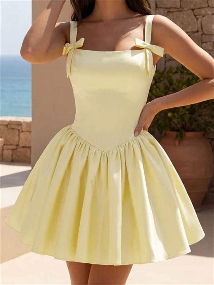 A-line/Princess Square Ruffles Short/Mini Satin Corset Homecoming Dress