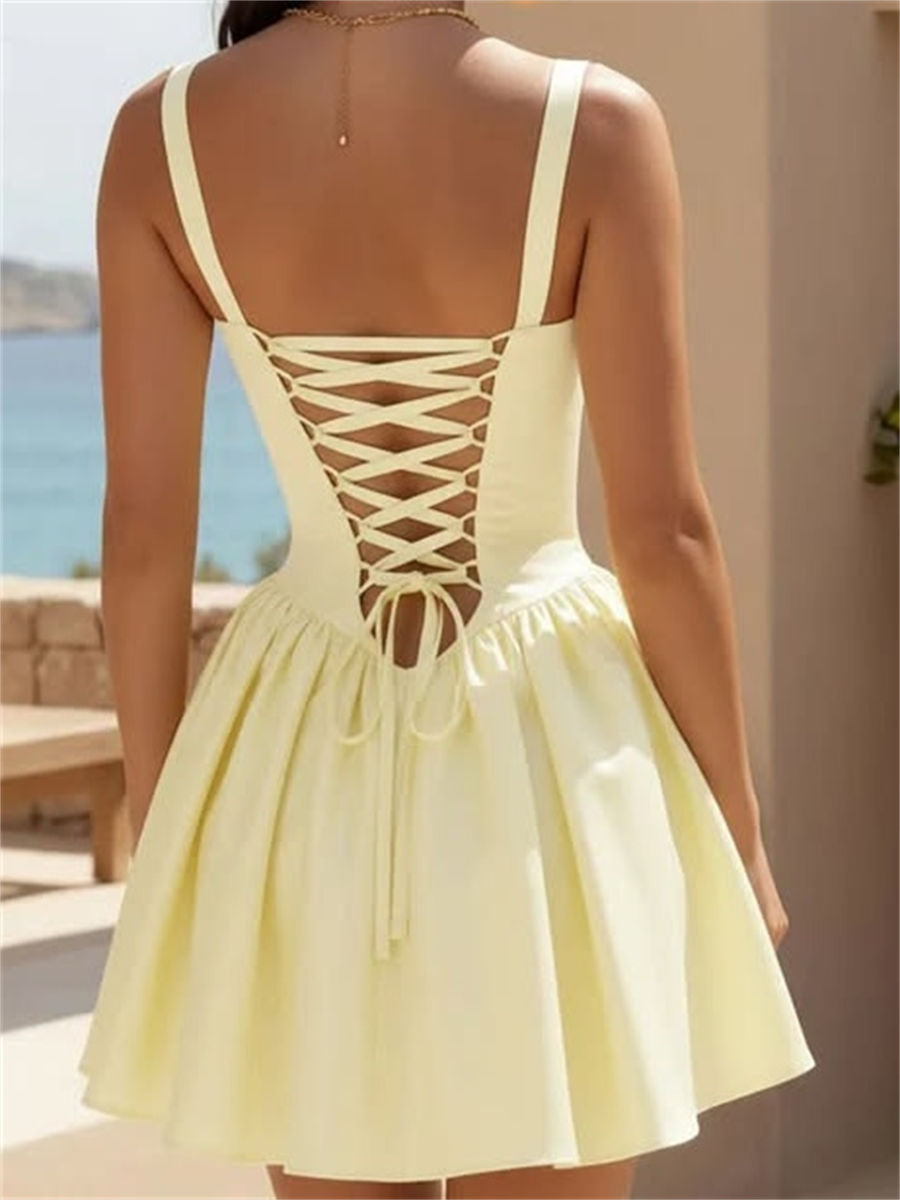 A-line/Princess Square Ruffles Short/Mini Satin Corset Homecoming Dress