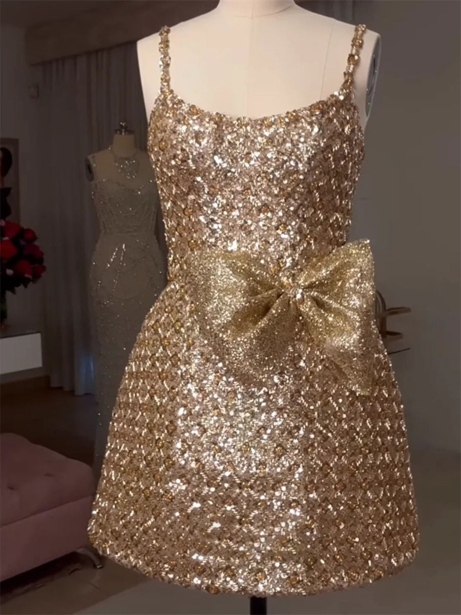 A-line/Princess Straps Bow Short/Mini Corset Homecoming Dress