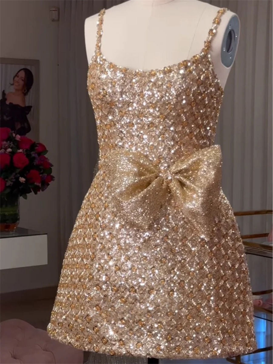 A-line/Princess Straps Bow Short/Mini Corset Homecoming Dress