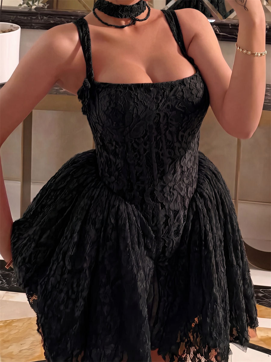 A-line/Princess Square Ruffles Short/Mini Lace Corset Homecoming Dress