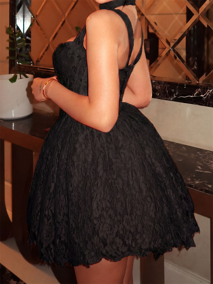 A-line/Princess Square Ruffles Short/Mini Lace Corset Homecoming Dress