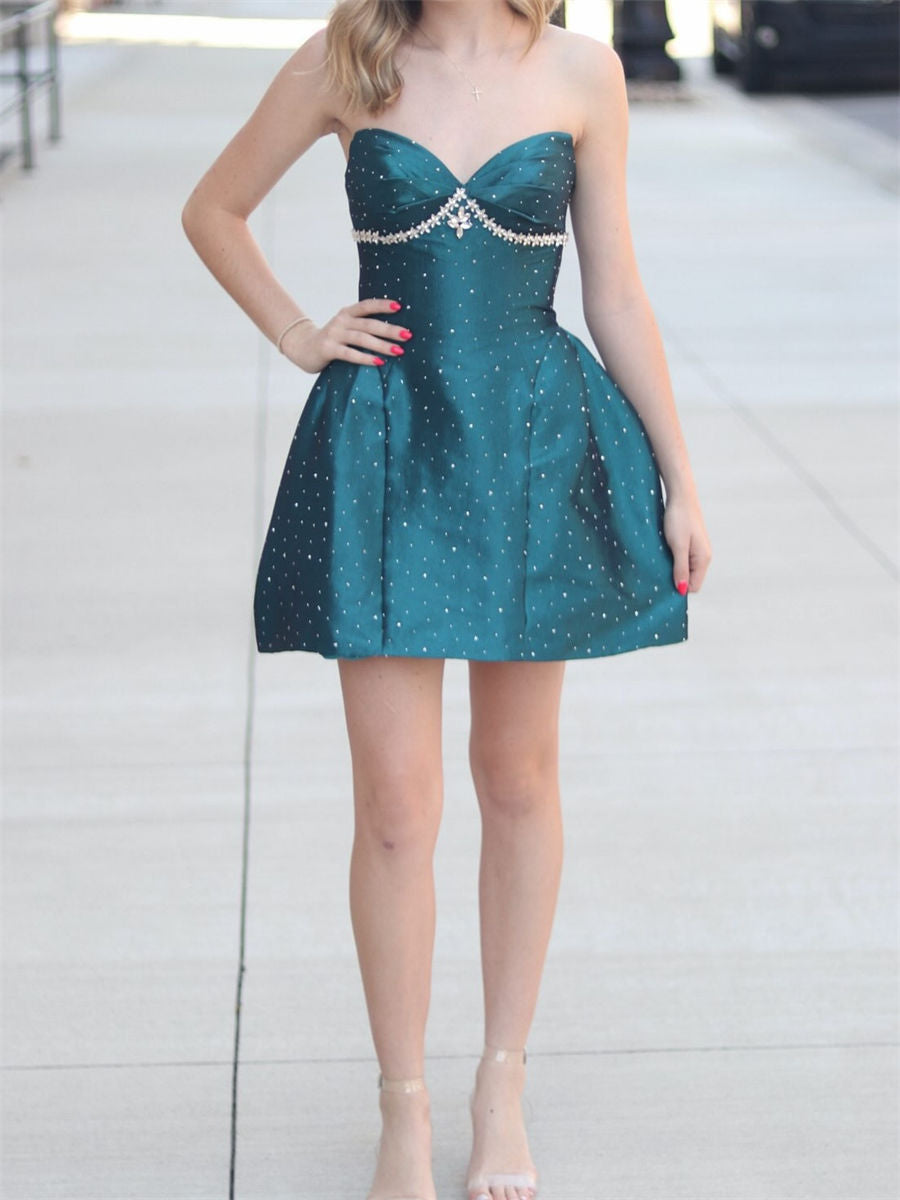 A-line/Princess Sweetheart Bow Short/Mini Satin Homecoming Dress