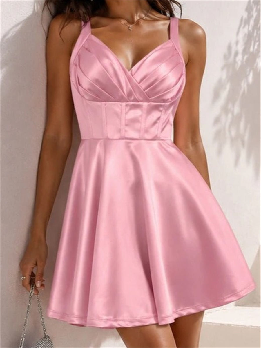 A-line/Princess Sweetheart Ruffles Short/Mini Silk Like Satin Corset Homecoming Dress