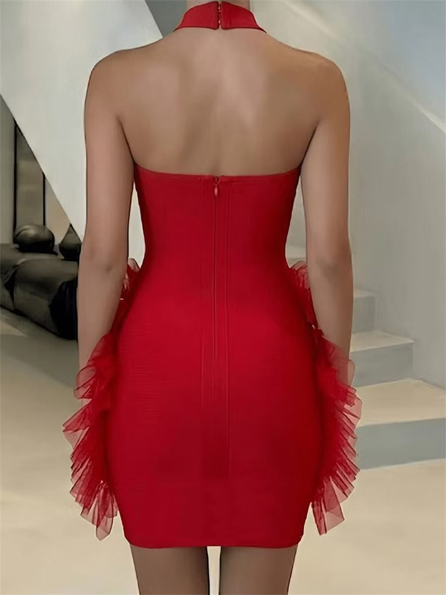 Sheath/Column Halter Short/Mini Stretch Crepe Corset Homecoming Dress