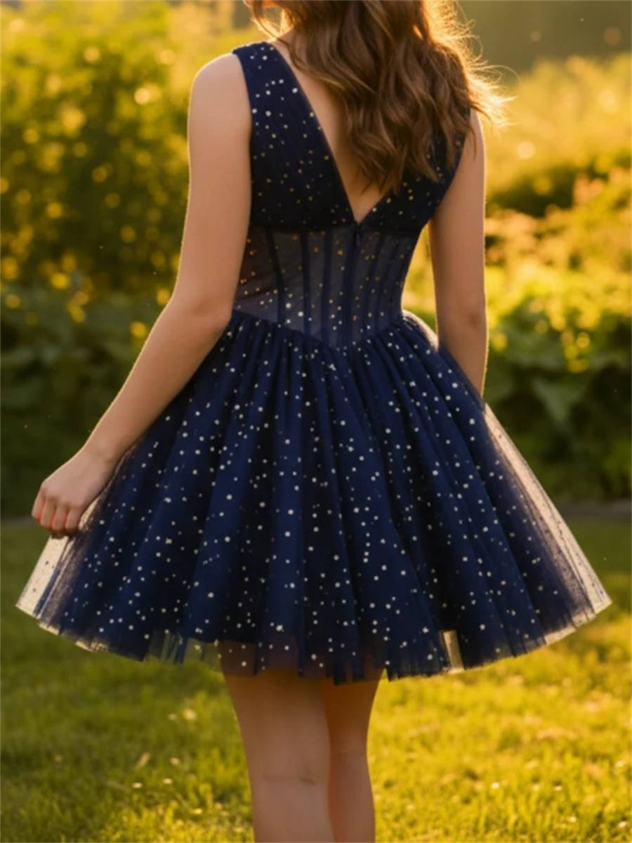 A-line/Princess V-neck Ruffles Short/Mini Corset Homecoming Dress
