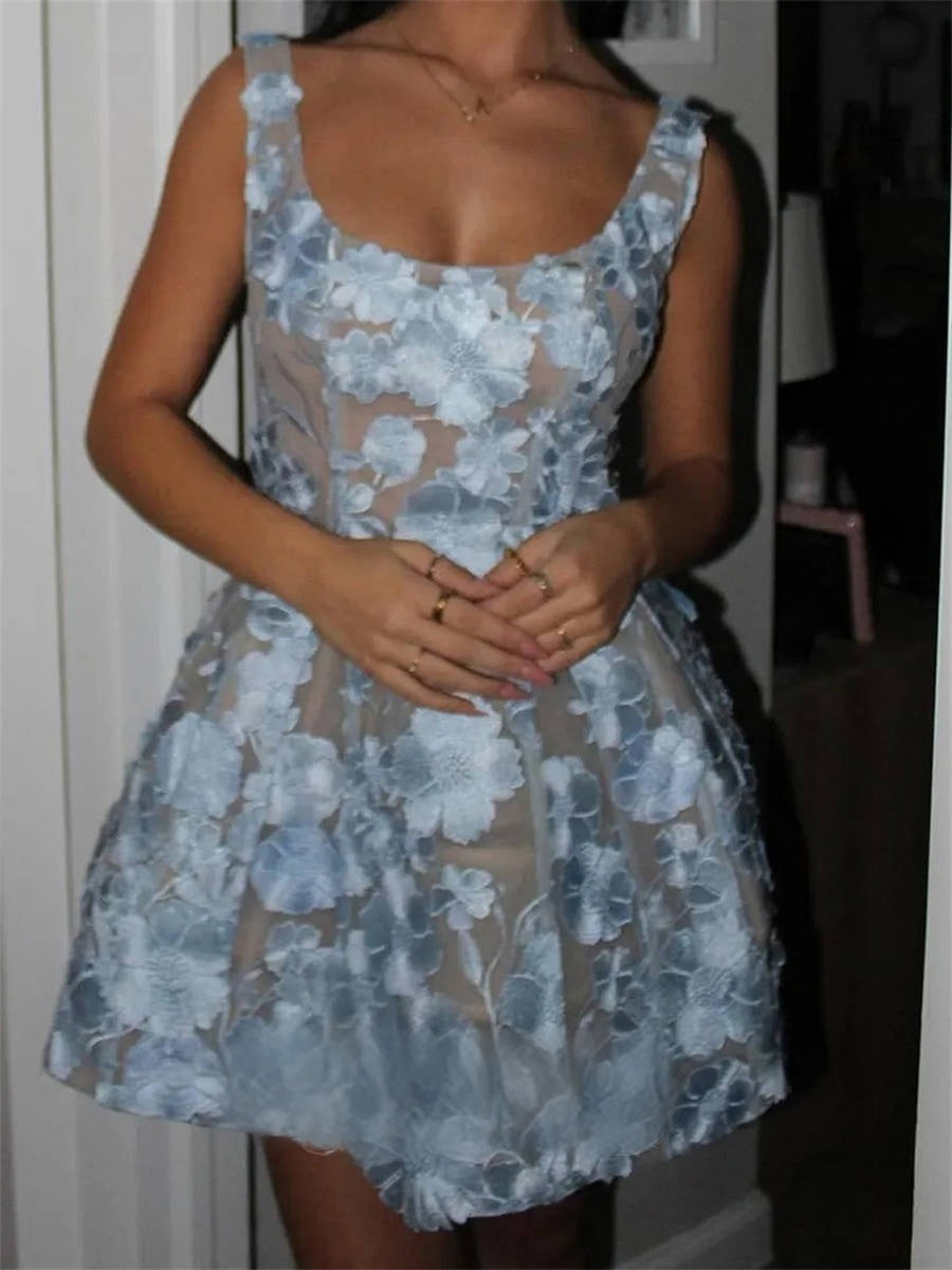 A-line/Princess Square Ruffles Short/Mini Lace Corset Homecoming Dress