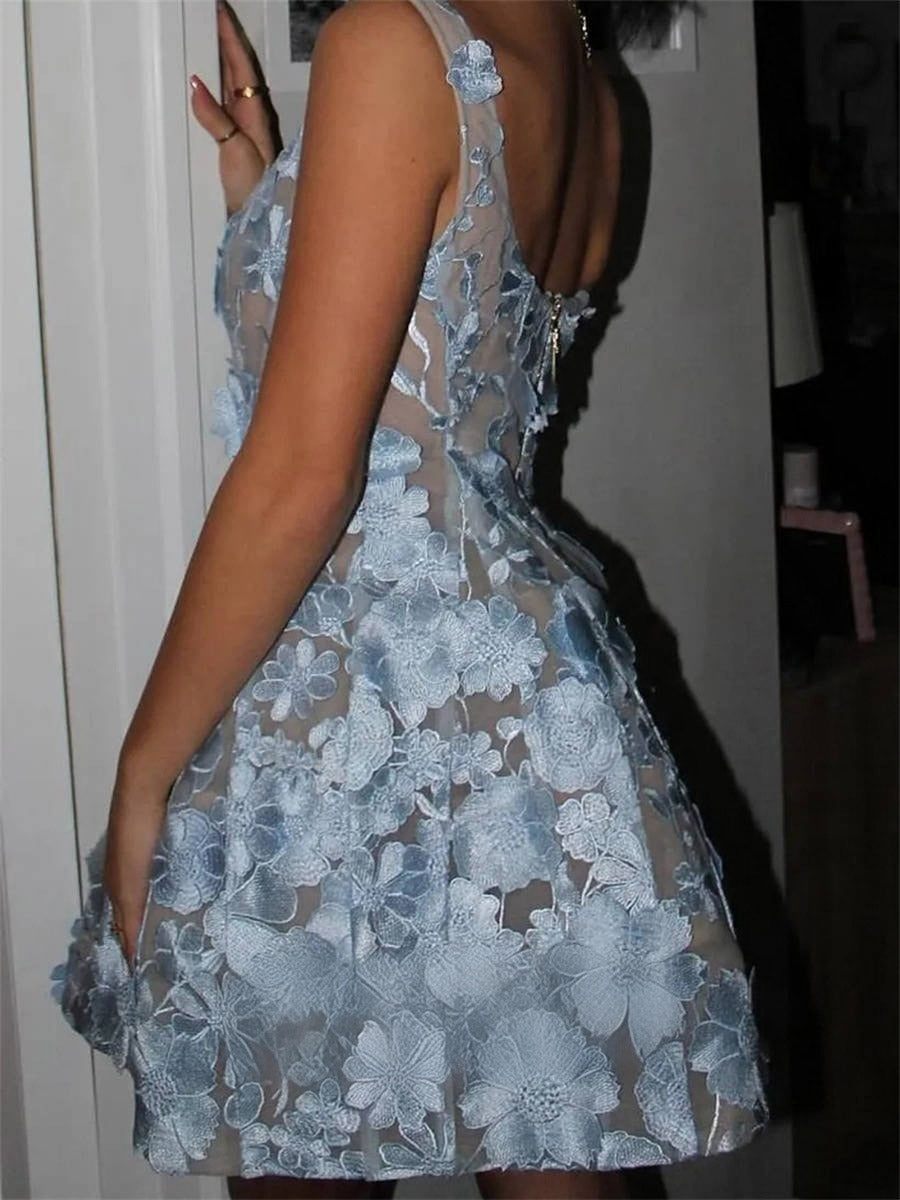 A-line/Princess Square Ruffles Short/Mini Lace Corset Homecoming Dress