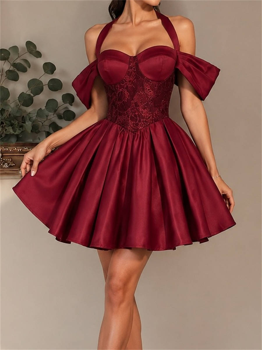 A-line/Princess Sweetheart Ruffles Short/Mini Satin Corset Homecoming Dress