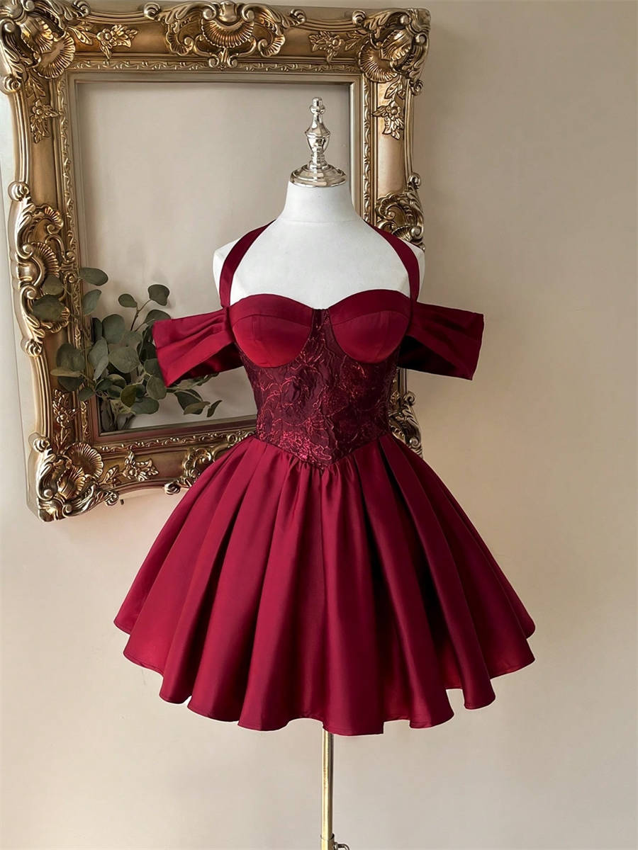 A-line/Princess Sweetheart Ruffles Short/Mini Satin Corset Homecoming Dress