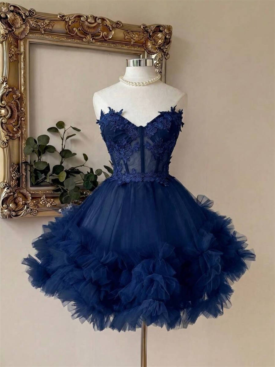 A-line/Princess Sweetheart Ruffles Short/Mini Tulle Corset Homecoming Dress