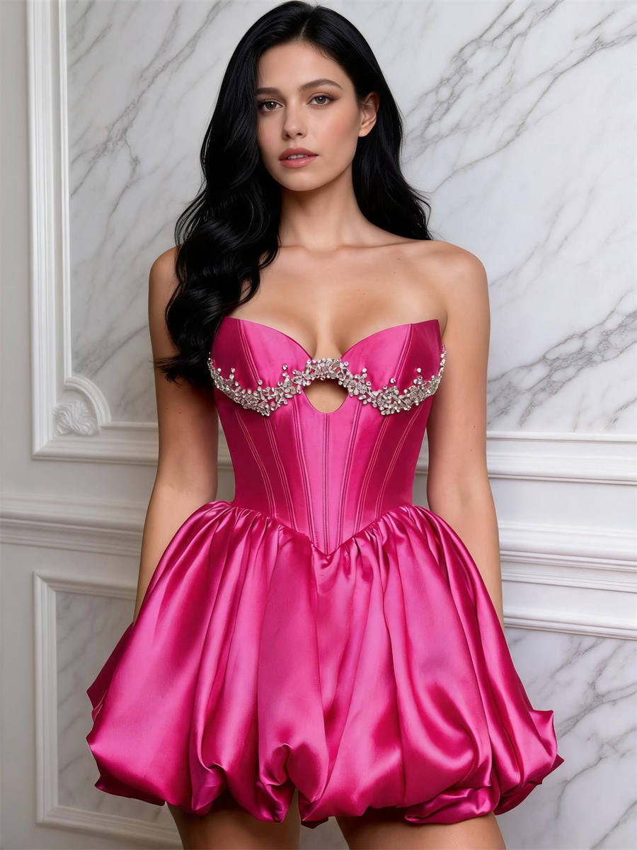A-line/Princess Sweetheart Ruffles Short/Mini Silk Like Satin Corset Homecoming Dress