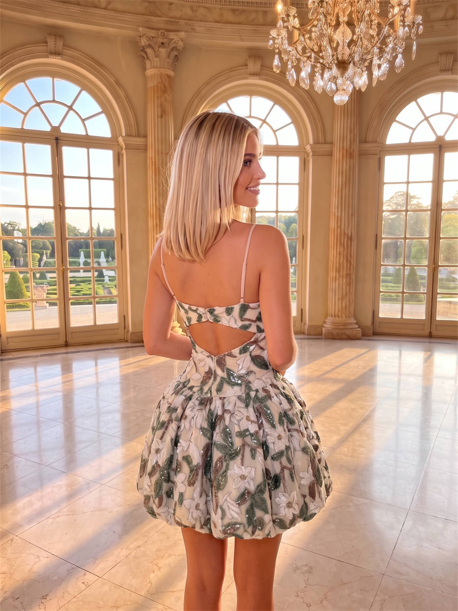 A-line/Princess Spaghetti Straps Ruffles Short/Mini Lace Corset Homecoming Dress