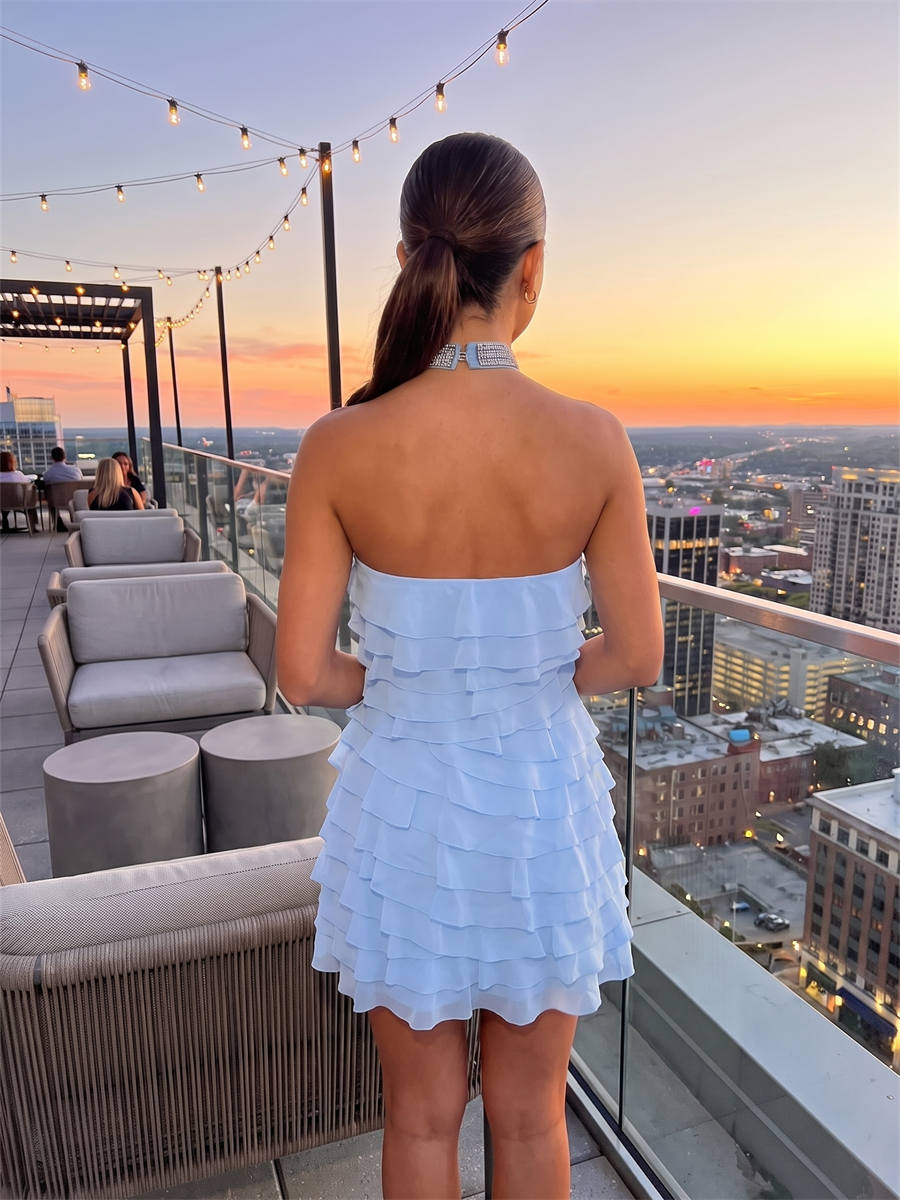 Sheath/Column Strapless Ruffles Short/Mini Chiffon Corset Homecoming Dress