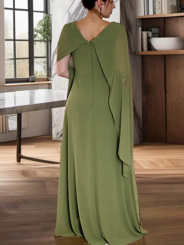 Sheath Scoop Ruffles Floor-Length Chiffon Mother of the Bride Dress