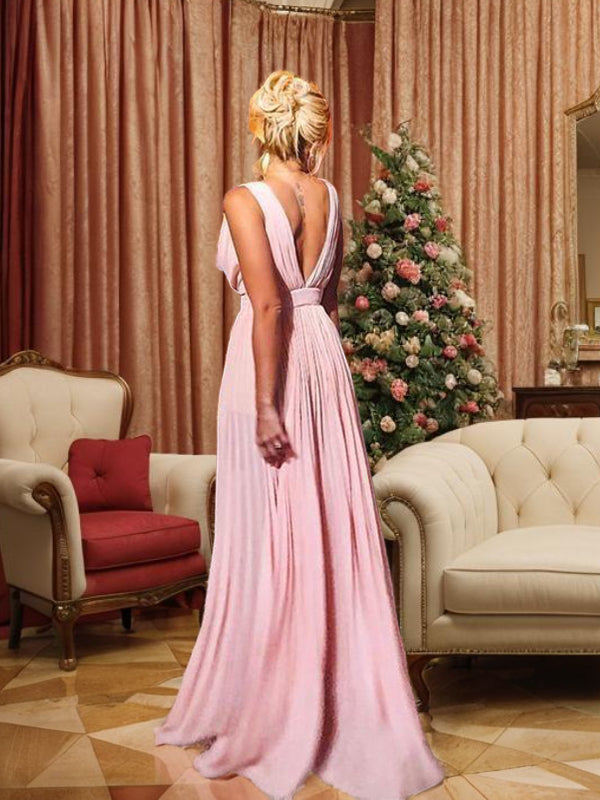 A-line V-neck Floor-Length Chiffon Mother of the Bride Dress