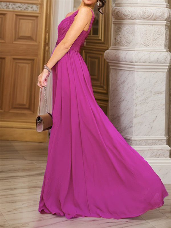 A-line One-Shoulder Pleated Floor-Length Chiffon Mother of the Bride Dress