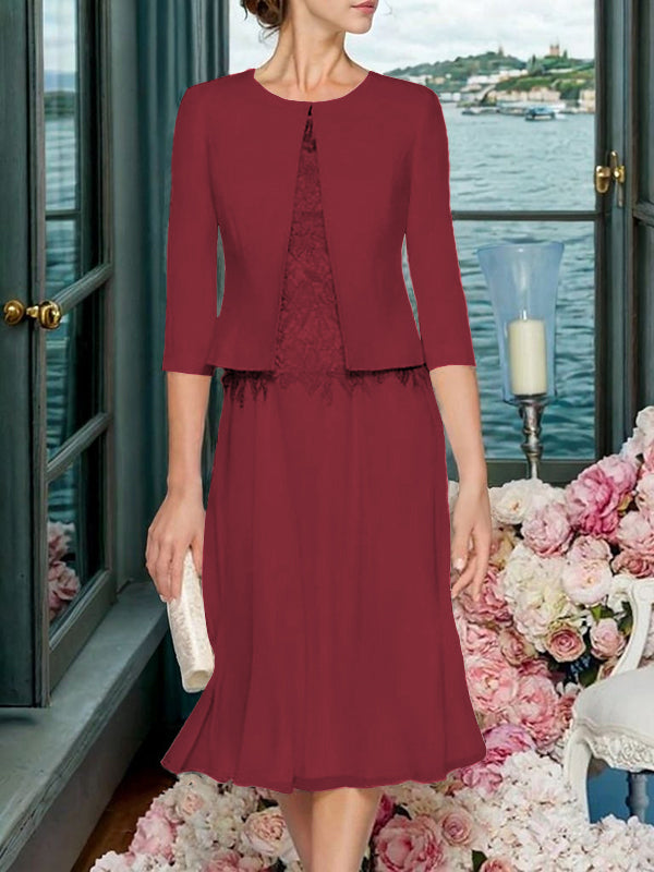 A-line Scoop Ruffles Tea-Length Chiffon Mother of the Bride Dress