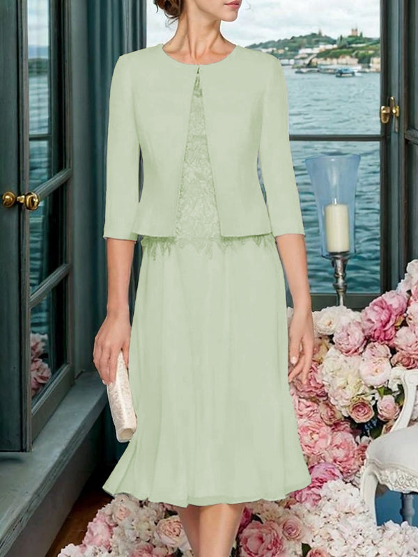 A-line Scoop Ruffles Tea-Length Chiffon Mother of the Bride Dress