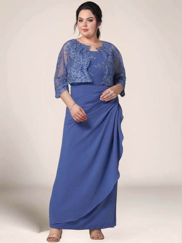 Sheath Scoop Appliques Lace Sweep Train Chiffon Mother of the Bride Dress