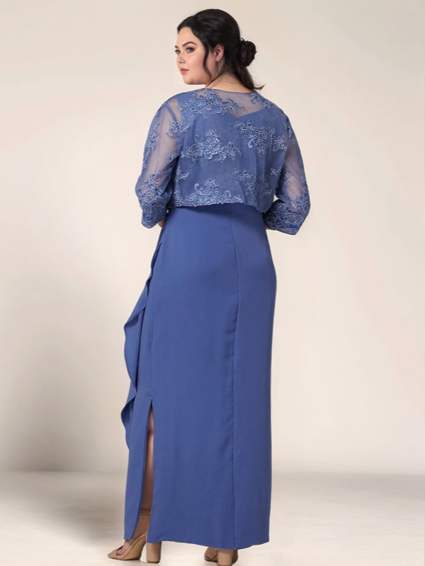Sheath Scoop Appliques Lace Sweep Train Chiffon Mother of the Bride Dress
