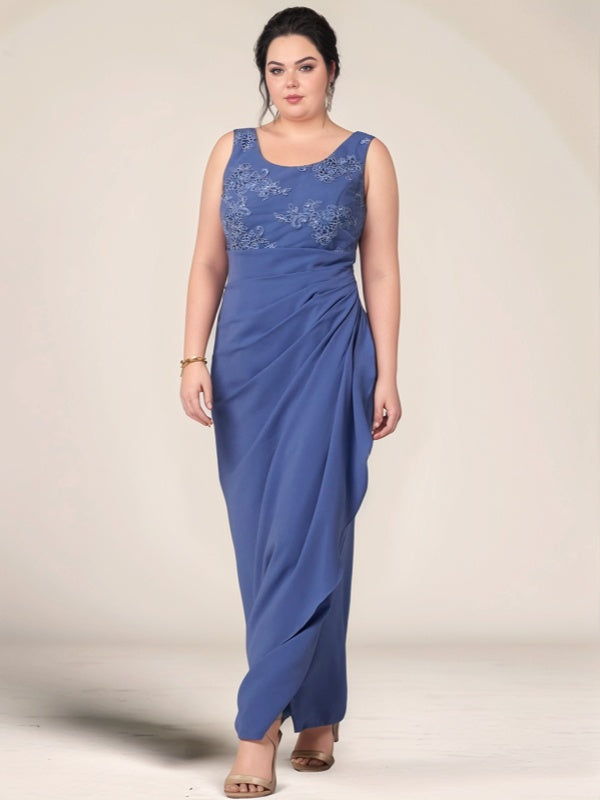 Sheath Scoop Appliques Lace Sweep Train Chiffon Mother of the Bride Dress