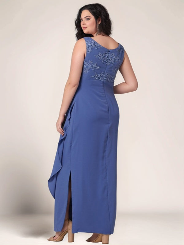 Sheath Scoop Appliques Lace Sweep Train Chiffon Mother of the Bride Dress