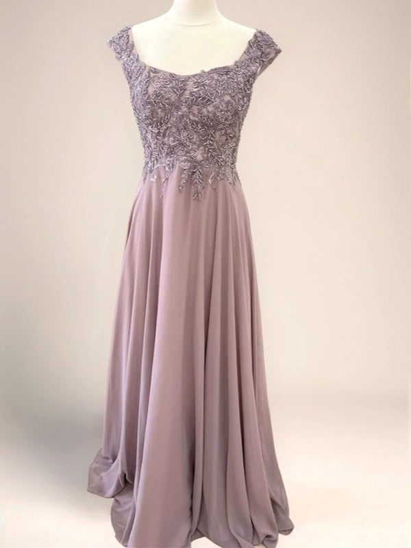 A-line Square Appliques Lace Sweep Train Chiffon Mother of the Bride Dress
