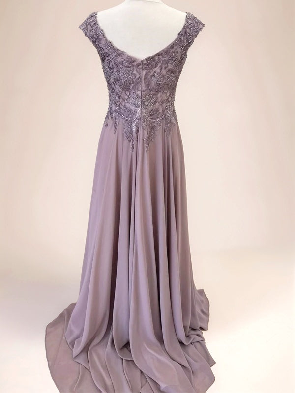 A-line Square Appliques Lace Sweep Train Chiffon Mother of the Bride Dress